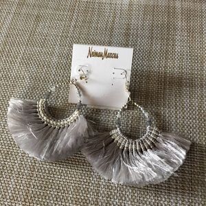 Statement tassel earrings grey silver white